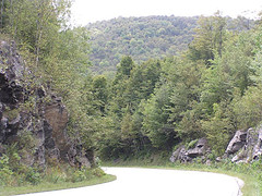 Road cut through the bedrock in Barnard, Vermont