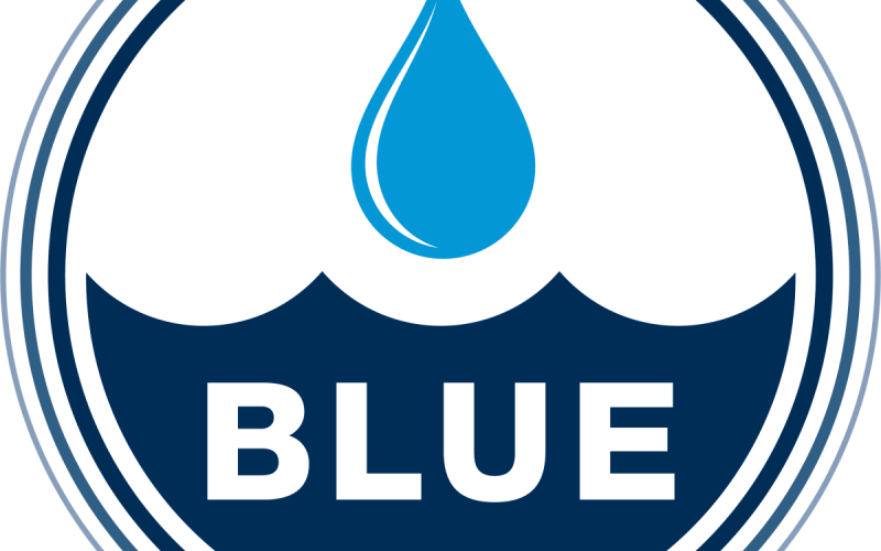 BLUE logo with water droplet