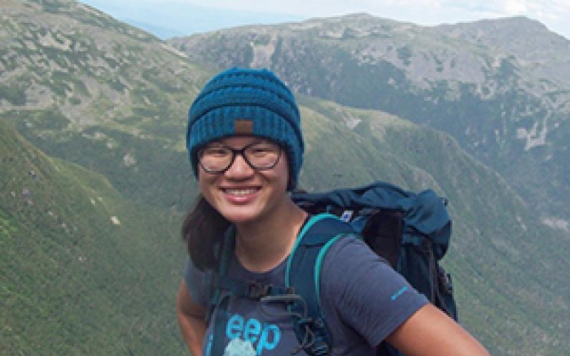 Maxine Asmussen in front of mountains