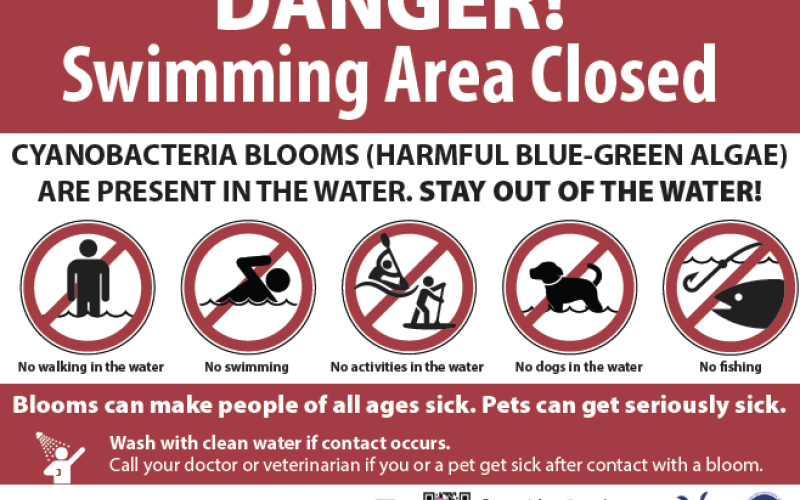 beach closed sign for cyanobacteria blooms beach closed sign for cyanobacteria blooms