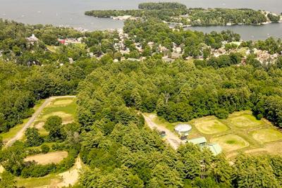 Aerial view of Bolton, New York woodchip bioreactor site near Lake George