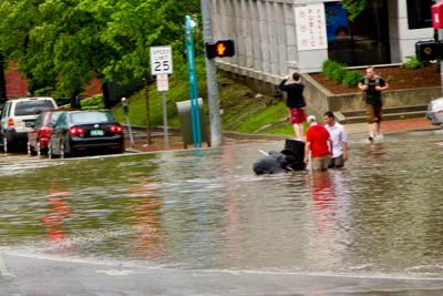 Flooded city street