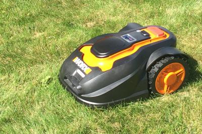 Robotic mower on a lawn
