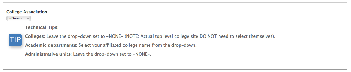 If you are an academic group, select your college affiliation from the dropdown menu under "college association."