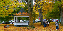 Town park with gazebo during fall foliage