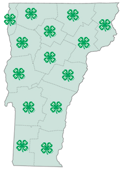 map of vermont with 4-H logo on each county