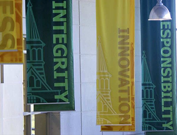 Image portraying banners or flags hanging vertically