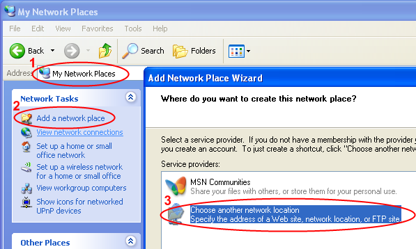 The Add Network Place wizard
