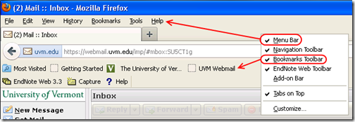 Firefox menu bar and bookmarks toolbar