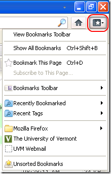 Firfox bookmarks menu expanded