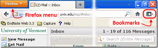Firefox menu and bookmarks menu