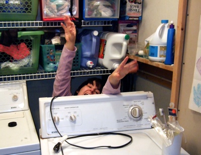 CraftyMomma behind the washer