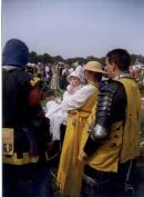 Onlookers during battle, Duchess Gabriella and child  