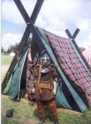Morag in armour by her famous plaid tent  