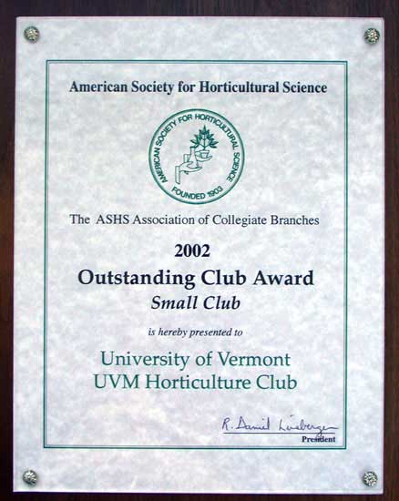Most Outstanding Horticulture Award Plaque