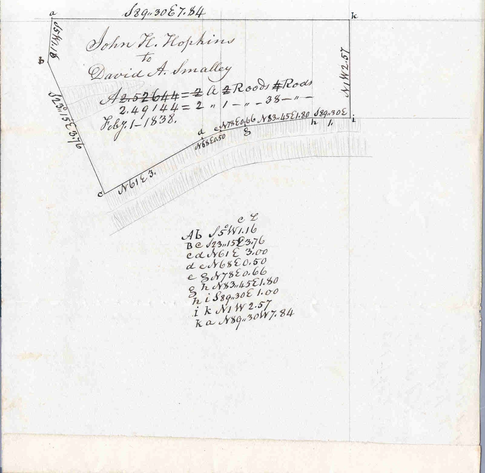 1838 map conveying property to D.A. Smalley