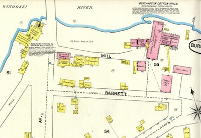 1889 Sanborn map showing the cotton mill