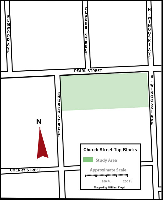 Map of study area and surrounding streets