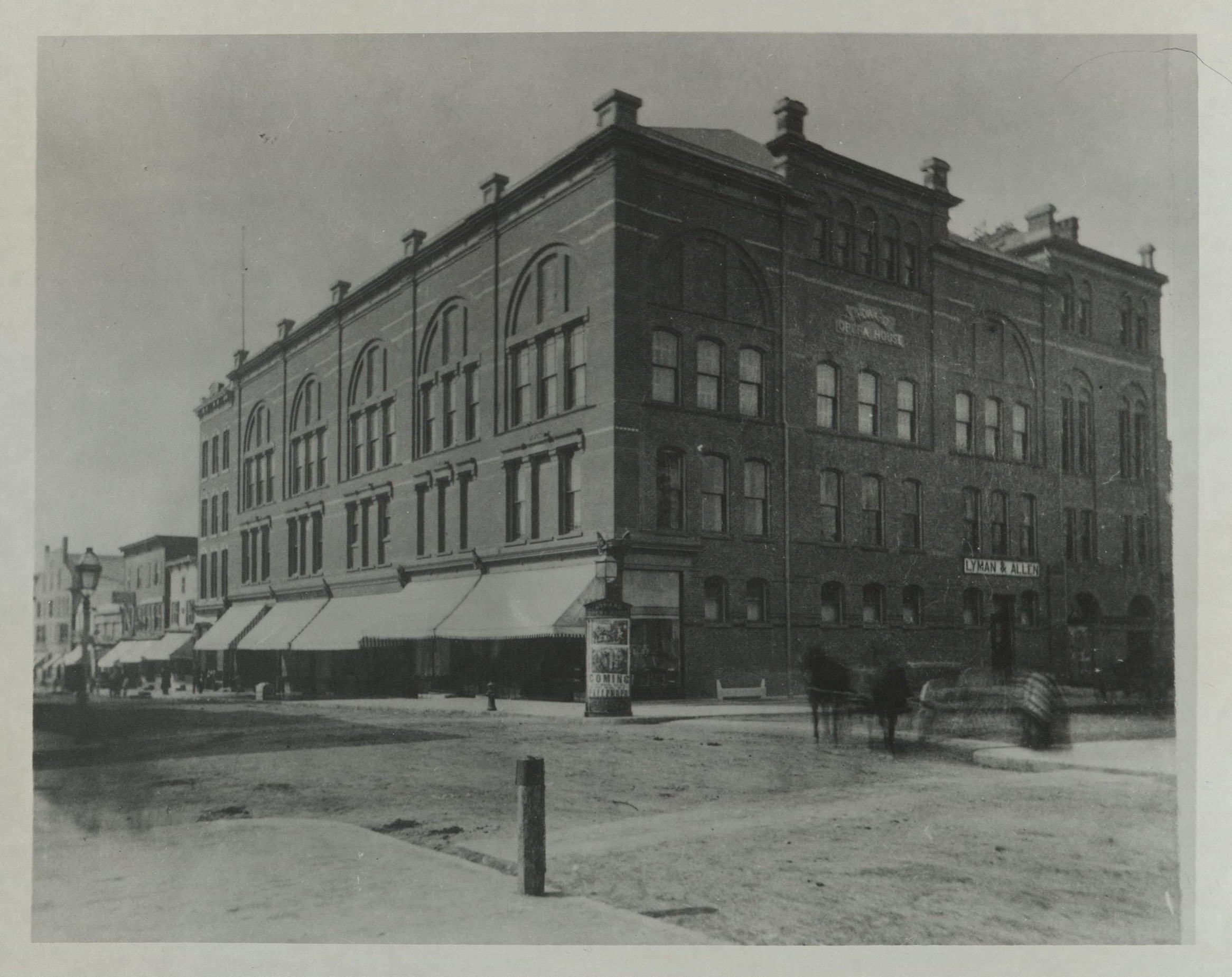 circa 1890s image of the Howard Opera House taken from opposite corner