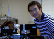 MATS graduate student, Zhenwen Pan, collecting data using a high-power laser