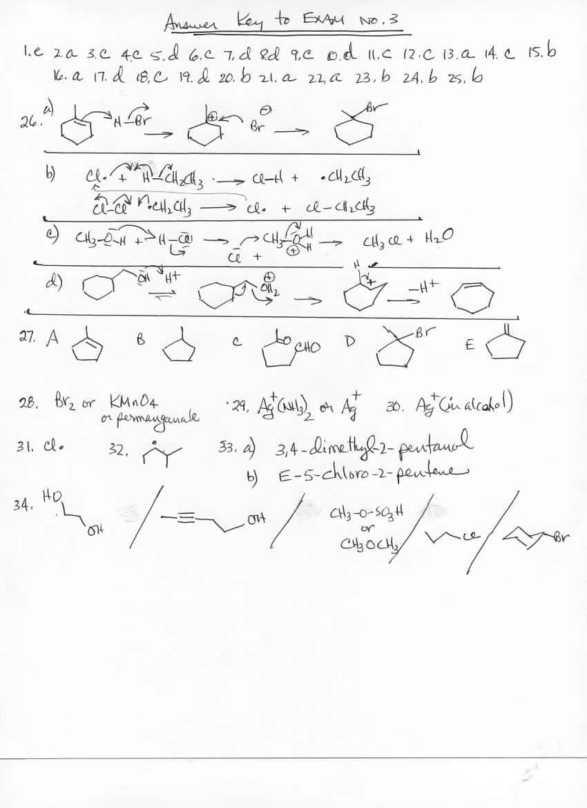 Organic Chemistry Final Exam Answer Key