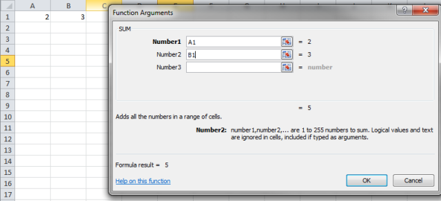 Passing arguments to a function in Excel.