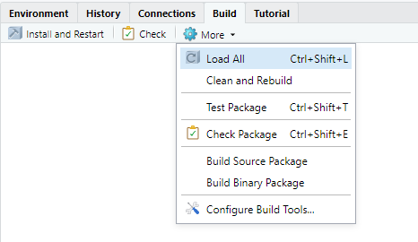 The More button shows additional tools for building the package.