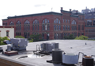 Howard Opera House viewed a parking garage northeast of the building.