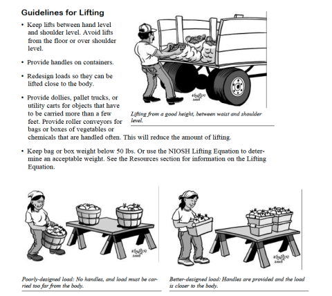 This image shows guidelines for lifting