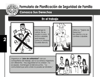 Cartoon explaining constitutional rights. Captions are in Spanish.
