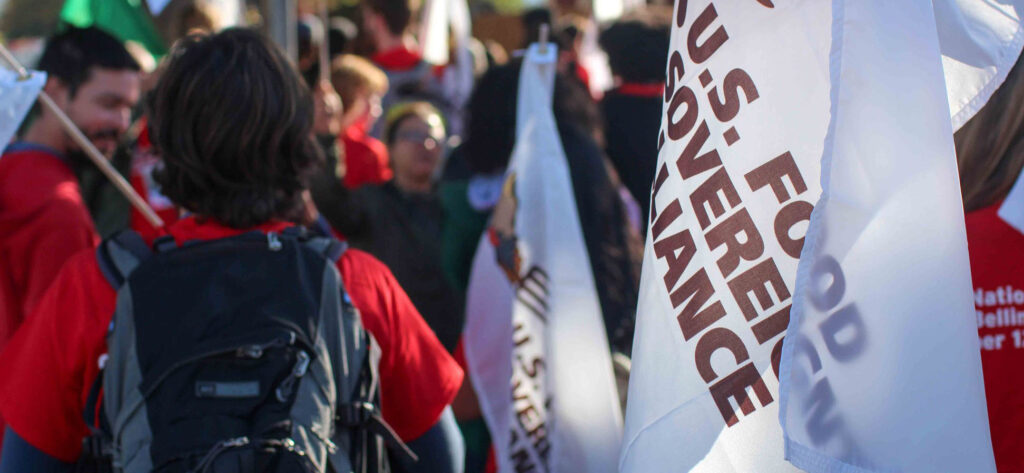 People carrying a flag at a march