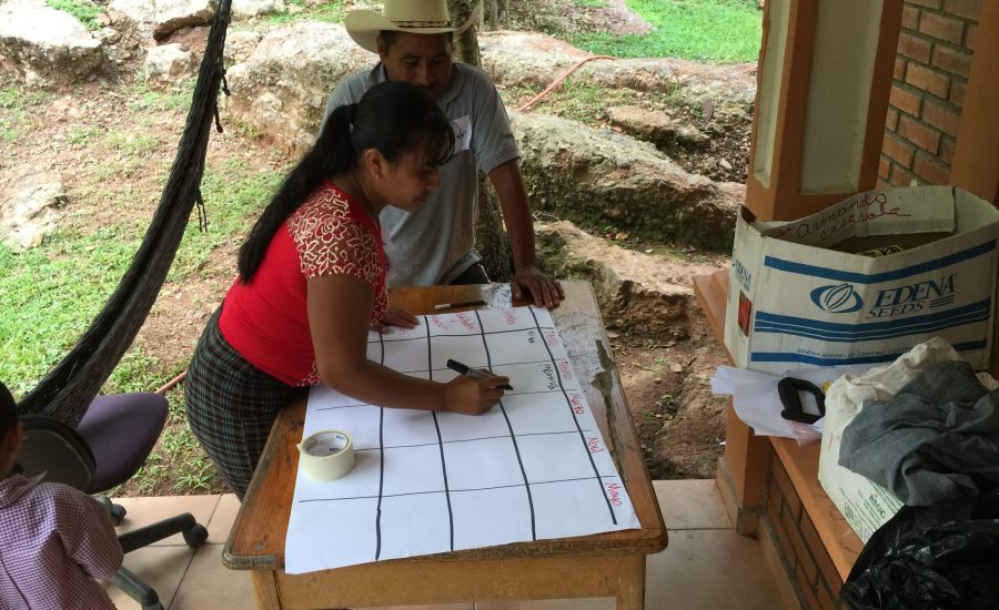 Focus group participants identifying risks, strengths and vulnerabilities in the department of Copán, Honduras, 2015. Photo: Ernesto Méndez