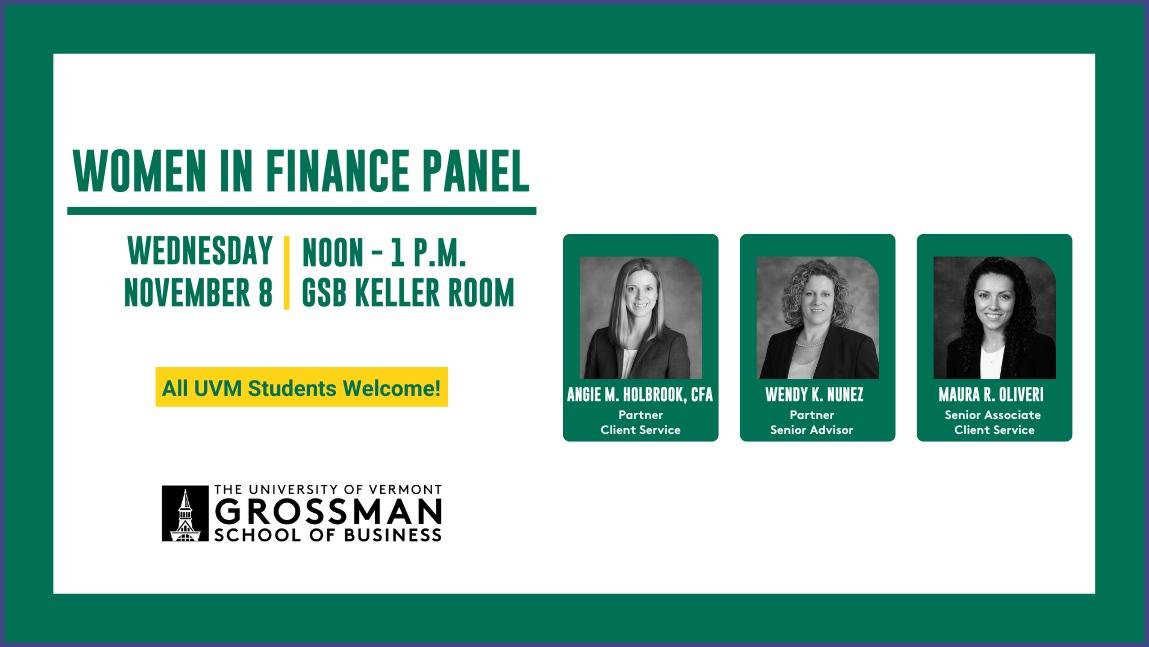 GSB’s Women in Finance Panel Spotlights Three UVM Alumni