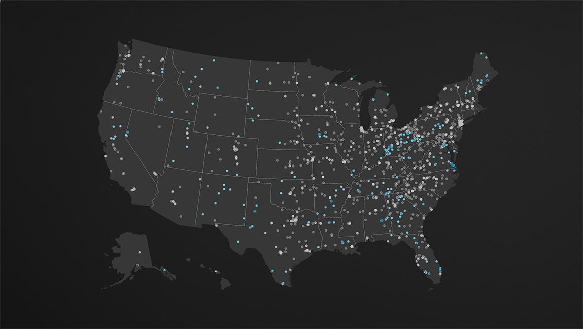 Map of the US showing news outlets across the country