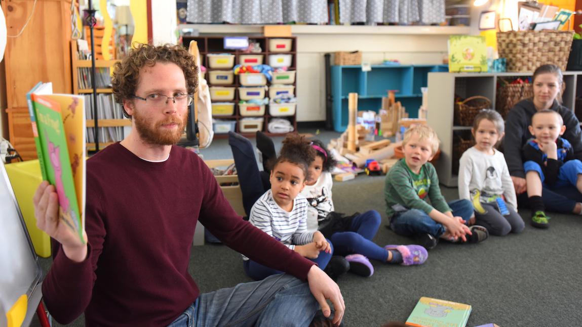 Student teacher with children in early childhood education classroom at Trinity Children's Center in Burlington, Vermont