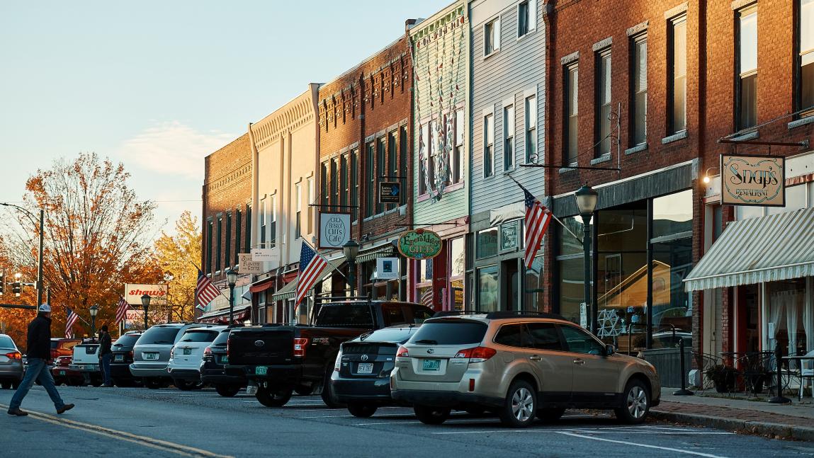 Photo shows downtown Bristol, Vt., courtesy of UVM
