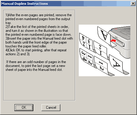 Printing on both sides of the paper (manual printing)