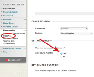 Under Customization / Properties choose "yes" to make your course available to students.