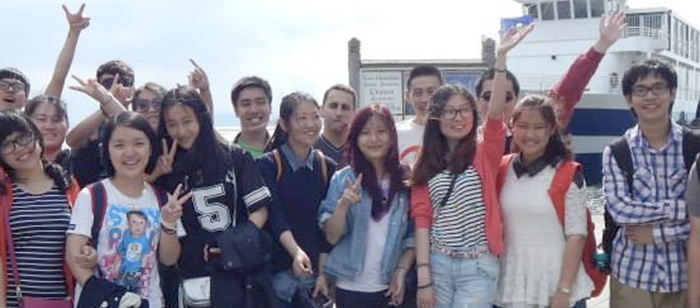 International students about to take a ferry ride on Lake Champlain