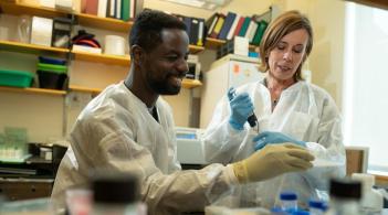 Two researchers working in lab