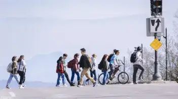 Students crossing Main Street