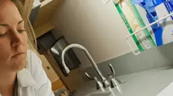 student working at a lab space