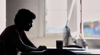 Student working on laptop