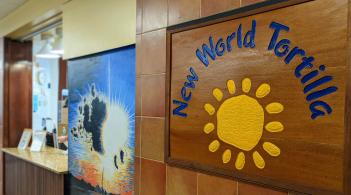 Photo of New World Tortilla sign in the UVM Marketplace 