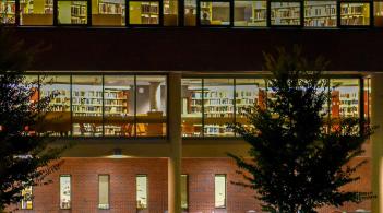 Howe Library exterior at night