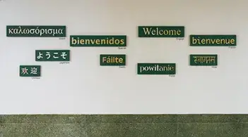 A wall covered with various languages 