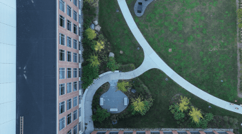 Aerial view of the UVM Cancer Center research buildings