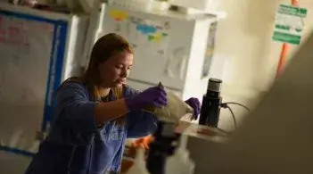 Photo of student in a lab doing research