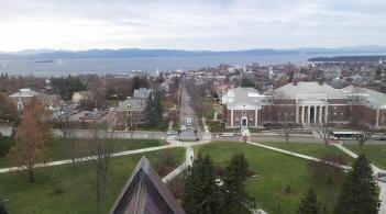 View of the City of Burlington from the belfry in the Old Mill building..