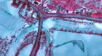 A lidar map of a river and snowcover in Vermont
